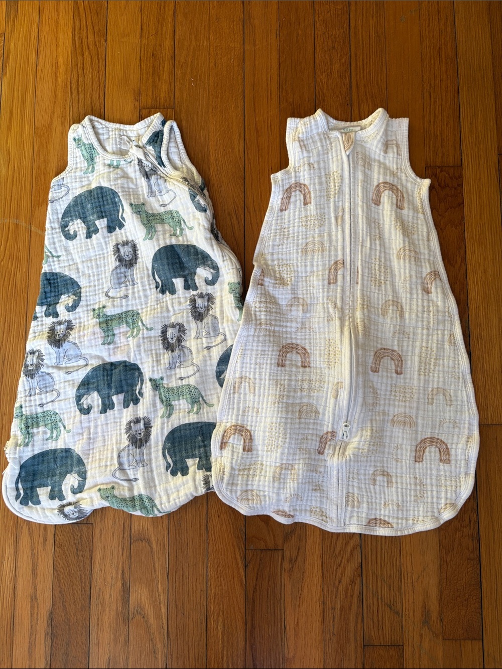 Little Planet Aden and Anais Two-Pack Muslin Sleep Sacks in Green & Tan Prints